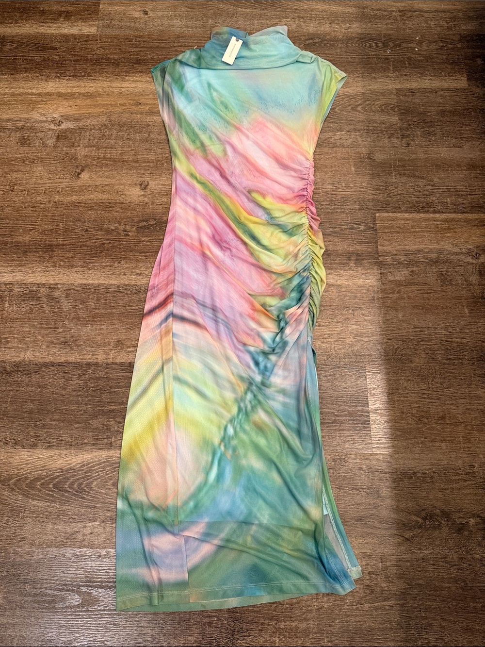 Anthropologie Pastel Multicolor Tie-Dye Maxi Dress with Side Ruching